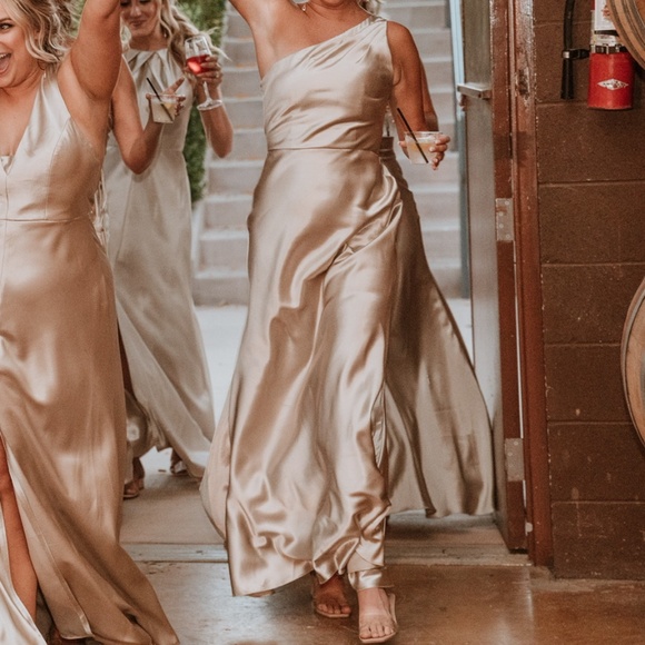Satin One Shoulder Bridesmaids Dress by Jenny Yoo - Picture 3 of 6